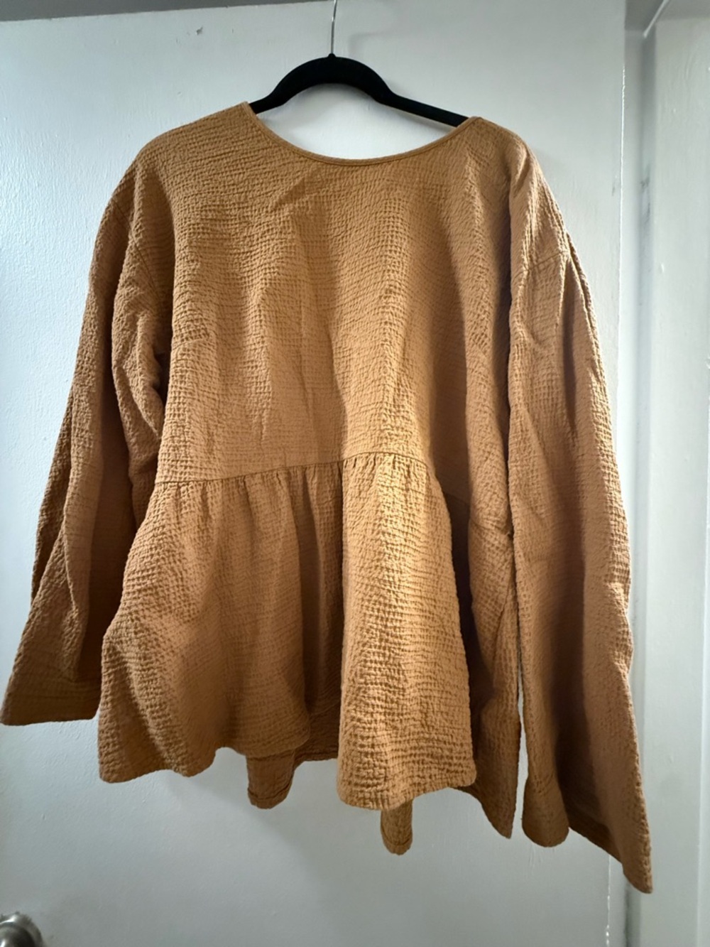 Madewell Textured Cotton Peplum Tunic - Camel Brown